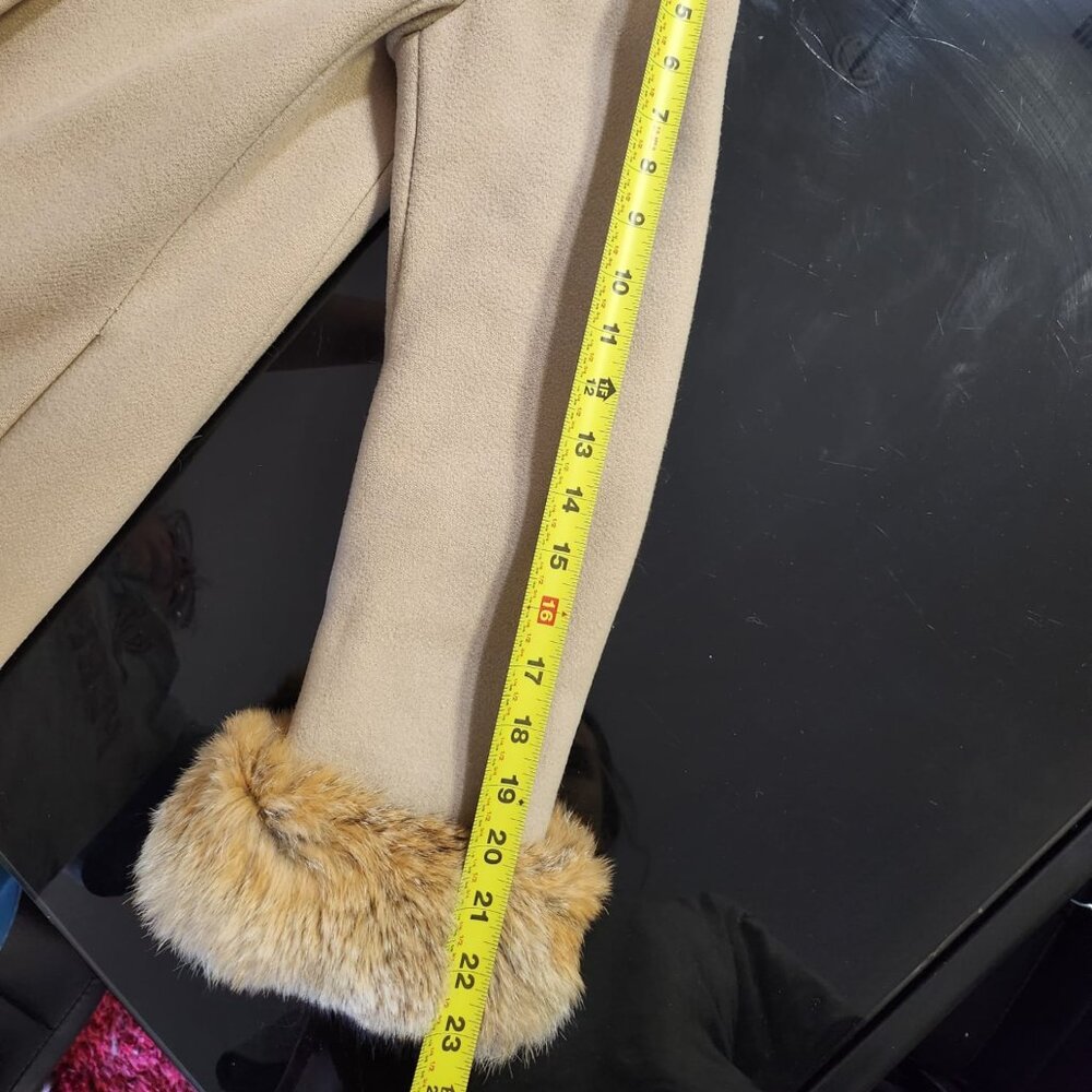 Vintage Cuddle Coat Beige Wool Coat with Faux Fur Trim Size M - Picture 8 of 9